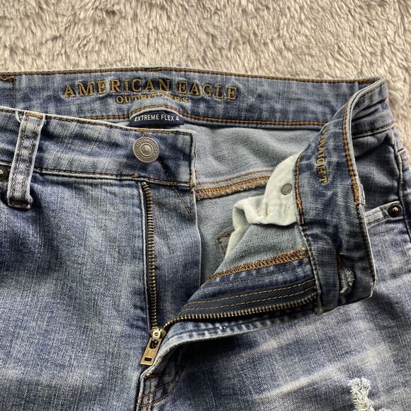 American Eagle Jeans Mens 30x30 Blue Extreme Flex 4 Distressed Original Straight - Picture 4 of 13